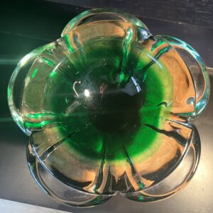 Vintage Murano Flower Ashtray/Bowl In Green