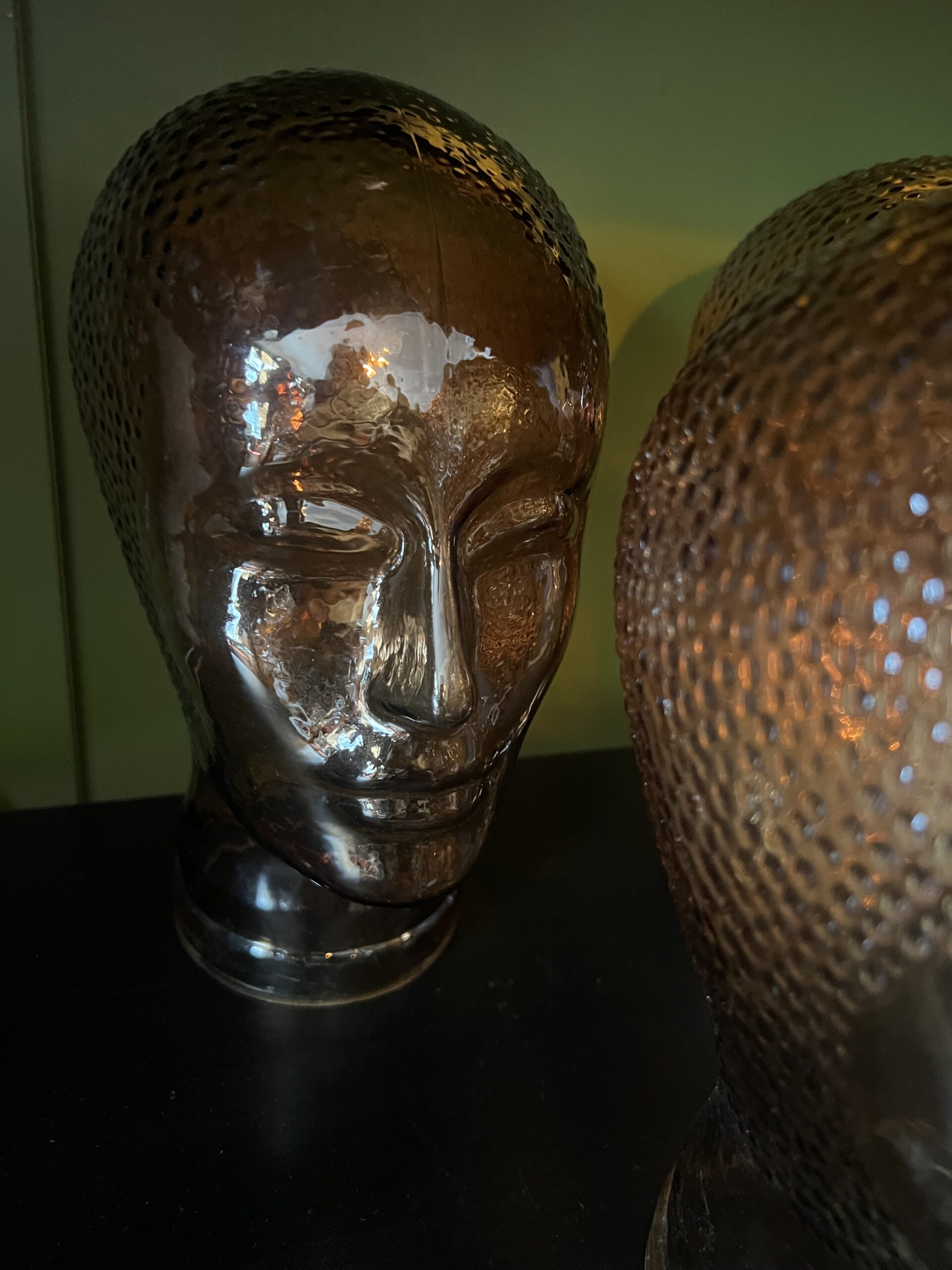 Vintage 1970s Glass Amber Mannequin Heads - Mid-Century Modern - Image 4