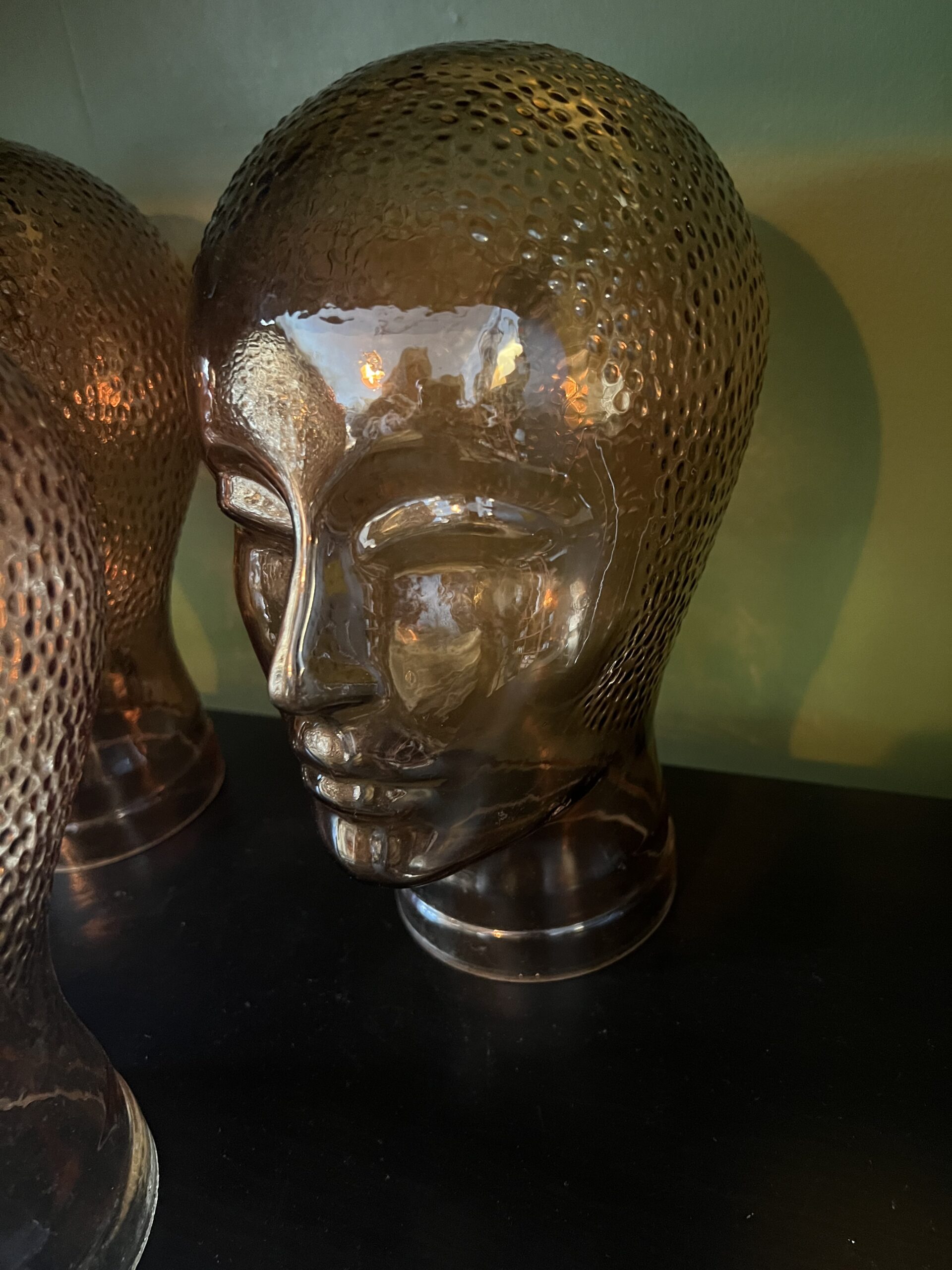 Vintage 1970s Glass Amber Mannequin Heads - Mid-Century Modern